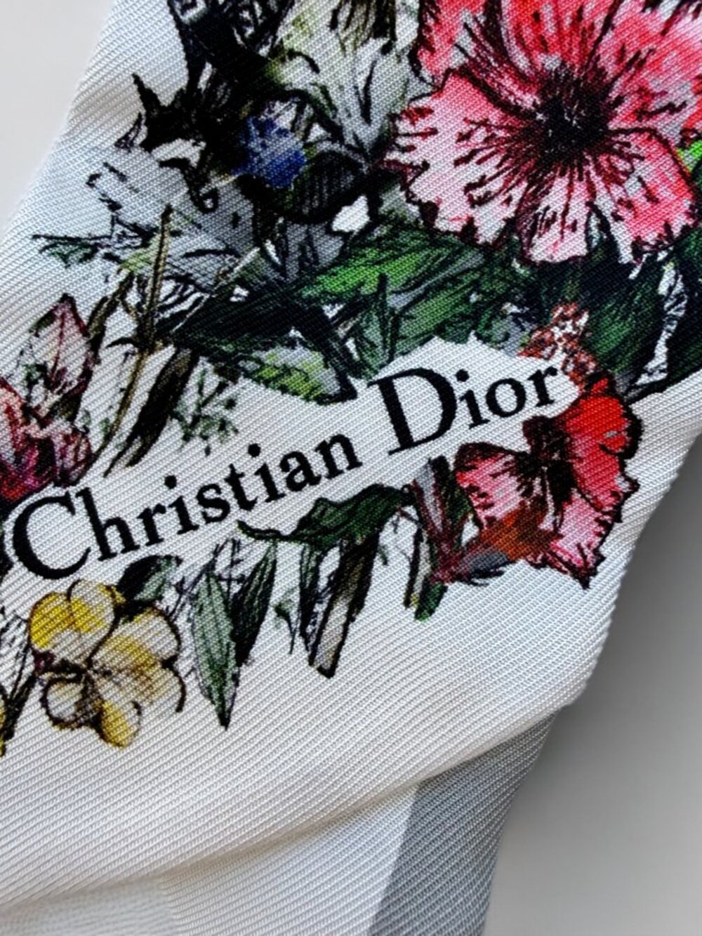 Christian Dior D-Millefiori Floral White Mitzah Silk Bandeau Long Scarf - Picture 6 of 8